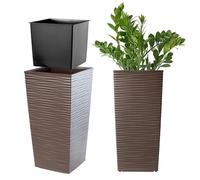 KADAX Macetero Alto de Diseño Moderno para Plantas de Interior y Exterior, Maceta Grande de Plástico, Jardinera Alta (Marrón, Texturizado, 36 cm, Aprox. 6L)
