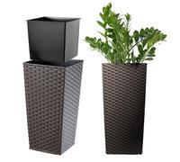 KADAX Macetero Alto de Diseño Moderno para Plantas de Interior y Exterior, Maceta Grande de Plástico, Jardinera Alta (Marrón, Imitación Ratán, 46.5 cm)