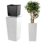 KADAX Macetero Alto de Diseño Moderno para Plantas de Interior y Exterior, Maceta Grande de Plástico, Jardinera Alta (Blanco, Texturizado, 75.5 cm)