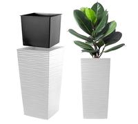 KADAX Macetero Alto de Diseño Moderno para Plantas de Interior y Exterior, Maceta Grande de Plástico, Jardinera Alta (Blanco, Texturizado, 57.5 cm)