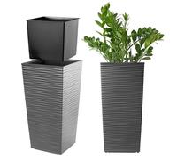 KADAX Macetero Alto de Diseño Moderno para Plantas de Interior y Exterior, Maceta Grande de Plástico, Jardinera Alta (Grafito, Texturizado, 46.5 cm, Aprox. 13L)
