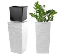 KADAX Macetero Alto de Diseño Moderno para Plantas de Interior y Exterior, Maceta Grande de Plástico, Jardinera Alta (Blanco, Texturizado, 36 cm)