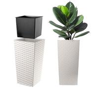 KADAX Macetero Alto de Diseño Moderno para Plantas de Interior y Exterior, Maceta Grande de Plástico, Jardinera Alta (Blanco, Imitación Ratán, 57 cm)