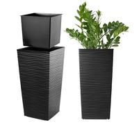 KADAX Macetero Alto de Diseño Moderno para Plantas de Interior y Exterior, Maceta Grande de Plástico, Jardinera Alta (Negro, Texturizado, 36 cm)