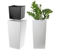KADAX Macetero Alto de Diseño Moderno para Plantas de Interior y Exterior, Maceta Grande de Plástico, Jardinera Alta (Blanco, Imitación Ratán, 46.5 cm, Aprox. 13L)