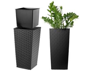 KADAX Macetero Alto de Diseño Moderno para Plantas de Interior y Exterior, Maceta Grande de Plástico, Jardinera Alta (Negro, Imitación Ratán, 46.5 cm)