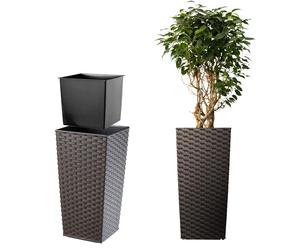 KADAX Macetero Alto de Diseño Moderno para Plantas de Interior y Exterior, Maceta Grande de Plástico, Jardinera Alta (Marrón, Imitación Ratán, 75 cm)