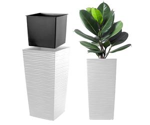 KADAX Macetero Alto de Diseño Moderno para Plantas de Interior y Exterior, Maceta Grande de Plástico, Jardinera Alta (Blanco, Texturizado, 57.5 cm)