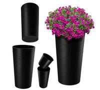 KADAX Macetero Alto de Plastico para Interior y Exterior, Maceta Grande y Decorativa para Plantas de Gran Tamaño y Árboles Pequeños (Negro, 30 cm)