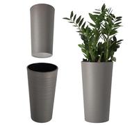 KADAX Macetero Alto de Plastico para Interior y Exterior, Maceta Grande y Decorativa para Plantas de Gran Tamaño y Árboles Pequeños (Gris, 19.5 cm)