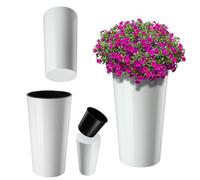 KADAX Macetero Alto para Interior y Exterior, Maceta Grande y Decorativa para Plantas de Gran Tamaño y Árboles Pequeños (Blanco Liso, 25.5 cm)