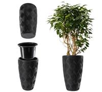 KADAX Macetero con bandeja y asas, maceta de plástico en 5 tamaños, resistente a los rayos UV, jarrón alto resistente a la intemperie, maceta con efecto 3D (negro altura: 58,5 cm)