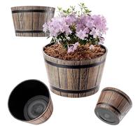KADAX Macetero con diseño de barril de madera, diámetro de 30 cm, de plástico resistente a la intemperie, para jardín, terraza y balcón, maceta decorativa, maceta o macetero, color marrón moca