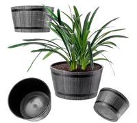 KADAX Macetero con diseño de barril de madera, diámetro de 50 cm, de plástico resistente a la intemperie, para jardín, terraza y balcón, maceta decorativa, macetero o macetero, gris oscuro, estanque