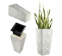 KADAX Macetero con efecto 3D, maceta de plástico en 4 colores, maceta con inserto y asas prácticas, maceta de plástico, maceta interior para exteriores (blanco altura: 74,5 cm)