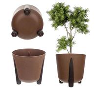 KADAX Macetero con inserto interior, maceta de plástico, maceta redonda, macetero decorativo para interiores y exteriores (marrón, 34 cm)