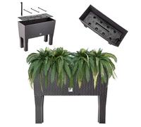 KADAX Macetero con patas, bancal de plástico en 2 tamaños, jardinera con diseño de ratán, jardinera para jardín, balcón, terraza, macetero, macetero de hierbas (80 cm/marrón oscuro)