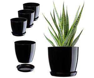 KADAX Macetero con plato, maceta de plástico, maceta redonda para interiores, maceta para flores y plantas de interior, maceta para hierbas (juego de 3 - 20 cm, negro)