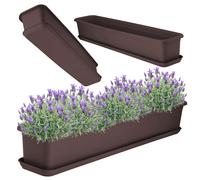 KADAX Jardinera de 80 cm marrón con platillo - Jardinera de balcón de plástico para interior y exterior Maceta para balcón, terraza, alféizar de ventana