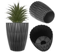 KADAX Macetero de 17,5 cm de diámetro x 21 cm de alto, moderno de plástico, maceta para plantas de interior, maceta con estructura geométrica, maceta de hierbas para interior (negro)