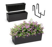 KADAX Macetero de 18,5 x 56 cm, ratán negro, con soportes, con inserción, resistente a la intemperie, rectangular, para balcón y exterior