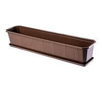 KADAX Macetero de 80 cm, color marrón, con plato, maceta rectangular de plástico, para interior y exterior, balcón y terraza