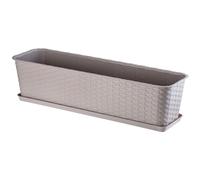 KADAX Maceta de Plástico de Imitación Ratán para Exterior, Macetero Rectangular con Platillo para Ventana, Jardinera para Balcón (Caramelo, 60 cm)