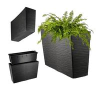 KADAX Macetero de plástico, 18,5 x 55,7 cm, 5 Colores, Maceta con Cintas de riego, Jardinera para balcón con inserción (rectángulo, patrón de piñón), Color Negro