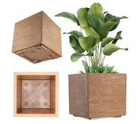 KADAX Macetero de plástico, 39 x 39 cm, 7 colores, cuadrado, con ruedas, con tapón de desagüe, color marrón claro