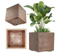 KADAX Macetero de plástico, 39 x 39 cm, 7 colores, maceta cuadrada con ruedas, maceta con tapón de drenaje (marrón oscuro, aspecto de madera)