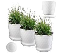 KADAX Macetero de plástico con posavasos, maceta de material ligero, maceta decorativa de hierbas, maceta para flores, plantas, cactus y suculentas (juego de 3 - 30 cm, blanco)