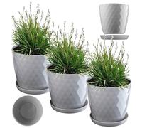 KADAX Macetero de plástico con posavasos, maceta de material ligero, maceta decorativa, maceta para flores, plantas, cactus y suculentas (juego de 3 - 30 cm, gris)