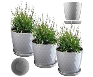 KADAX Macetero de plástico con posavasos, maceta de material ligero, maceta decorativa, maceta para flores, plantas, cactus y suculentas (juego de 3 - 30 cm, gris)