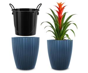 KADAX Macetero decorativo con interior redondo, de plástico, para interior y exterior, color azul, 40 cm