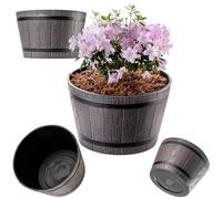 KADAX Macetero Decorativo de Plástico, Maceta Grande con Estilo Rústico de Barril de Madera para Jardín o Decoración Exterior (Marrón, 30 cm)