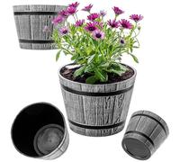 KADAX Macetero Decorativo de Plástico, Maceta Grande con Estilo Rústico de Barril de Madera para Jardín o Decoración Exterior (Gris Claro, 23 cm)