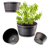 KADAX Macetero Decorativo de Plástico, Maceta Grande con Estilo Rústico de Barril de Madera para Jardín o Decoración Exterior (Marrón, 40 cm)