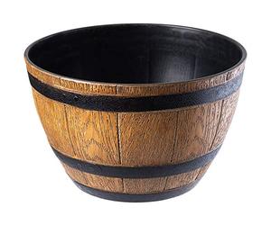 KADAX Macetero Decorativo de Plástico, Maceta Grande con Estilo Rústico de Barril de Madera para Jardín o Decoración Exterior (Marrón Claro, 33 cm, Aprox. 13L)