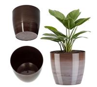 KADAX Macetero, Maceta Redonda de plástico, Maceta para Cactus, helechos, Maceta Brillante para balcón, apartamento y terraza (18 cm, marrón)