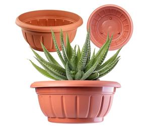 KADAX Macetero Redondo de plástico, Resistente a la Intemperie para Exteriores, Flores, Plantas, jardín, balcón, decoración, Maceta antiheladas, Maceta de 23 cm, Terracota
