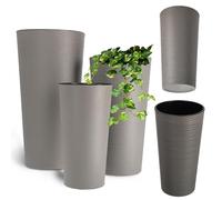 KADAX Maceteros Altos para Interior y Exterior, Macetas Grandes y Decorativas para Plantas de Gran Tamaño y Árboles Pequeños (Gris, Juego de 3)