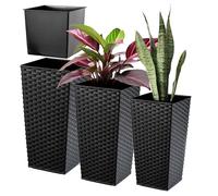 KADAX Maceteros Altos para Plantas de Interior y Exterior, Macetas de Plástico, Jardineras Altas (Imitación Ratán, Negro, 36 cm, 46.5 cm y 57 cm)