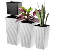 KADAX Maceteros Altos para Plantas de Interior y Exterior, Macetas de Plástico, Jardineras Altas (Imitación Ratán, Blanco, 46.5 cm, 57 cm y 68 cm)