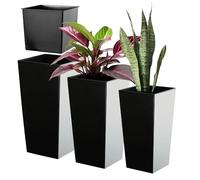 KADAX Maceteros Altos para Plantas de Interior y Exterior, Macetas de Plástico, Jardineras Altas (Liso, Negro, 46.5 cm, 57.5 cm y 68 cm)