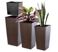 KADAX Maceteros Altos para Plantas de Interior y Exterior, Macetas de Plástico, Jardineras Altas (Texturizado, Marrón, 46.5 cm, 57.5 cm y 68 cm)