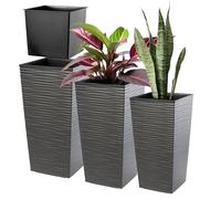 KADAX Maceteros Altos para Plantas de Interior y Exterior, Macetas de Plástico, Jardineras Altas (Texturizado, Grafito, 46.5 cm, 57.5 cm y 68 cm)