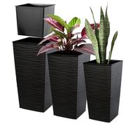 KADAX Maceteros Altos para Plantas de Interior y Exterior, Macetas de Plástico, Jardineras Altas (Texturizado, Negro, 36 cm, 46.5 cm y 57.5 cm)