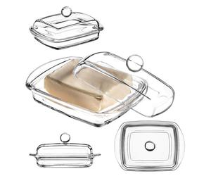 KADAX Mantequera de Cristal Rectangular Con Tapa y Asa - Cuenco Transparente Para Mantequilla, Apto Para Lavavajillas (1 Unidad)
