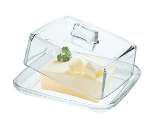 KADAX Mantequera rectangular de cristal con tapa y asa, recipiente para mantequilla apto para lavavajillas (transparente)