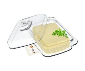 KADAX Mantequillera de cristal, campana de mantequilla rectangular, cuenco transparente con tapa y asa, recipiente para mantequilla, mantequilla, vaso de mantequilla (rectangular, 1 unidad - 16 cm)